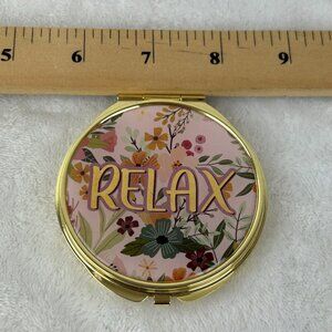 Compact Folding Double Sided Round Mirror For Purse with Flowers Relax